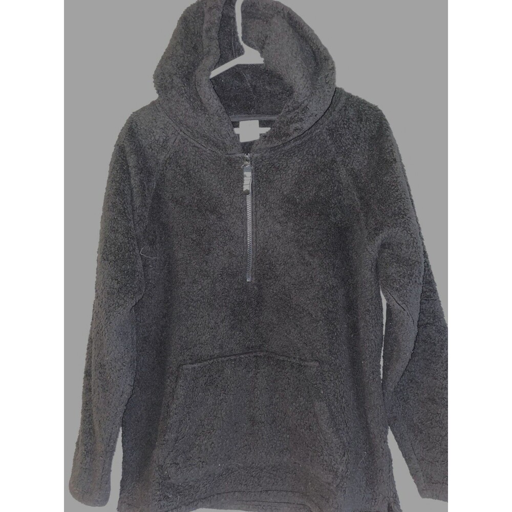 Victoria Secret PINK Half Zip Sherpa Fleece Jacket M Pocket soft Black women's